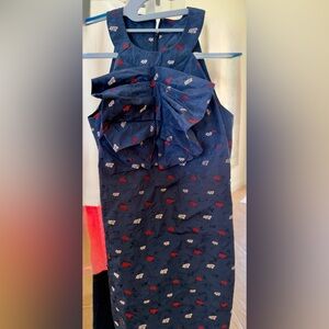Banana Republic Navy Blue Sleeveless Sheath Dress with Red Accent Print P00, New